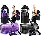 Soulchen 12 Pcs Foam Roller Set - 6 in 1 Deep Muscle Recovery Kit Includes Back Roller, Massage Ball, Muscle Stick, Fasciitis Ball, Stretch Strap & Bag for Body Physical Exercise Therapy, 2 Set
