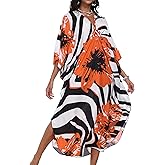 CHICGAL Womens Kaftan Dresses Long Caftans Plus Size Batwing Sleeve Swimsuit Coverup V Neck Summer Beach Dress