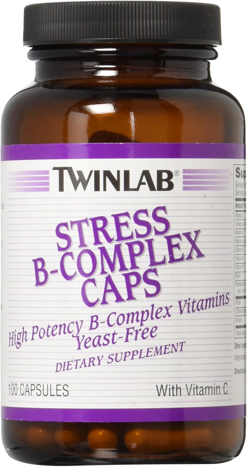 TwinLab Stress B-Complex Caps with Vitamin C - B Vitamin Energy Pills for Stress Relief & Immune Support for Men & Women - (100 Caps): Health & Personal Care