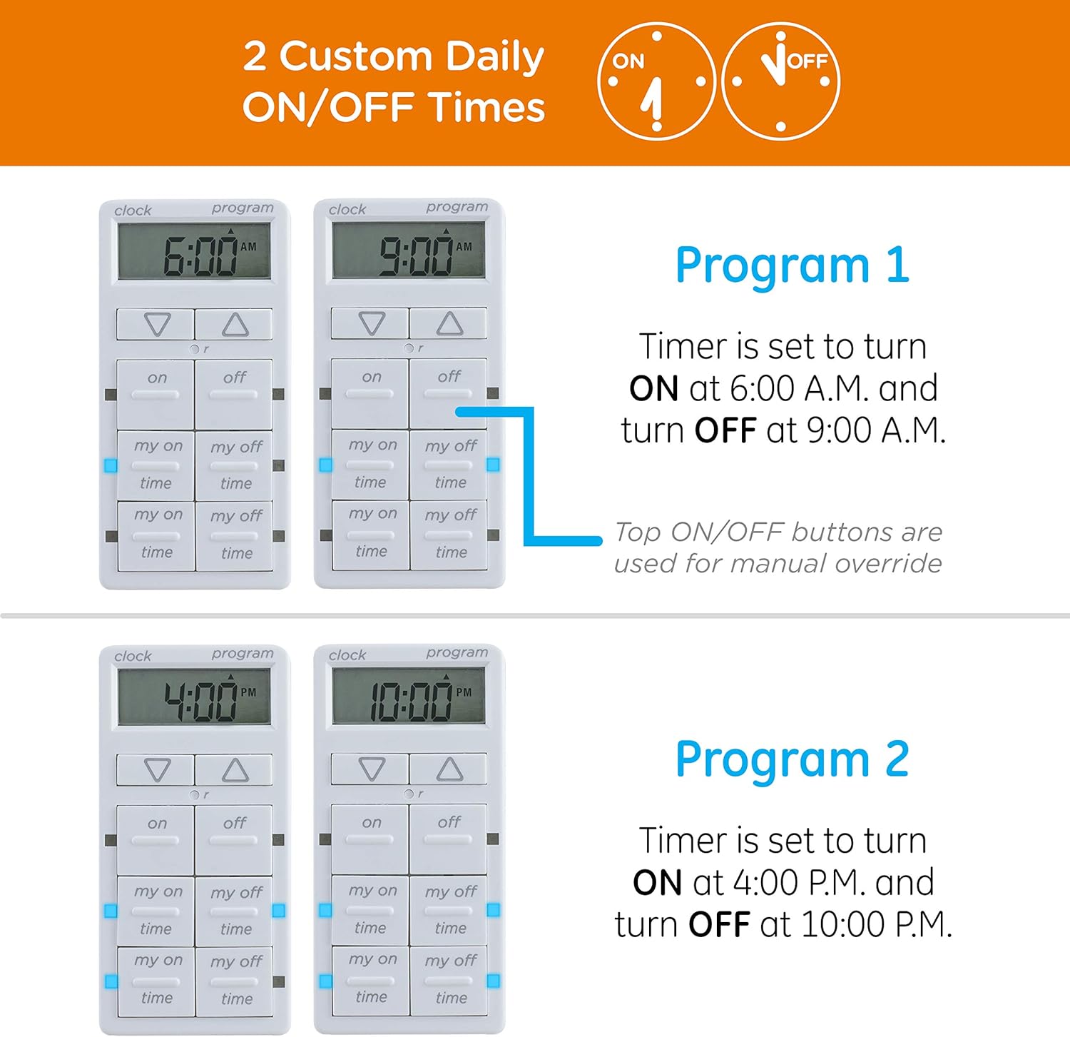 myTouchSmart In-Wall Digital Timer, 4 Programmable On/Off Buttons, 2 Easy On/Off Buttons, 24 Hour Daily Cycles, Blue LED Indicators, with Battery Backup, for Indoor/Outdoor Lights, Fans, 26893 - - 