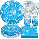 Atonofun Frozen Birthday Party Supplies, Snowflake Plates and Napkins, Cups and Forks, Winter Wonderland Party Decorations for Baby Shower, Birthday, Snowflakes Themed Parties Serves 24
