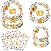 WRXVVTSV Thanksgiving Paper Plates Party Supplies Set – Serve 20 – 9 Inch Plates, 7 Inch Dessert Plates, Autumn Napkins – Fall Disposable Plates & Tableware for Friendsgiving, Harvest Feast