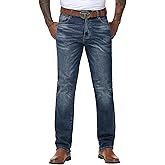 MZNBURAM Men's Stretch Regular Fit Straight-Leg Jeans - Cowboy Cotton Fashion Comfort Flex Waist Denim Pants