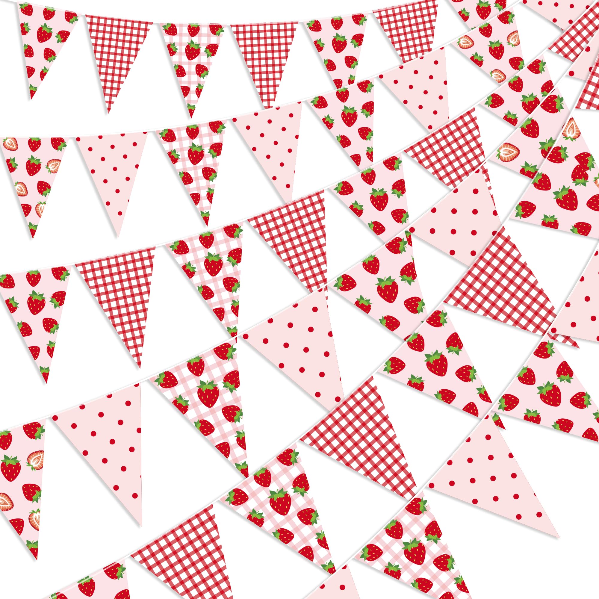 Photo 1 of Renbuzhu 6PCS Strawberry Decor Pennant Banners Red Pink Triangle Flags Garland Berry First Birthday Baby Shower Party Decorations