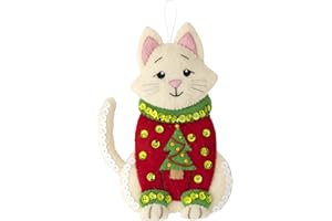 Bucilla Felt Applique 6 Piece Ornament Making Kit, Cats in Ugly Sweaters, Perfect for DIY Arts and Crafts, 89381E