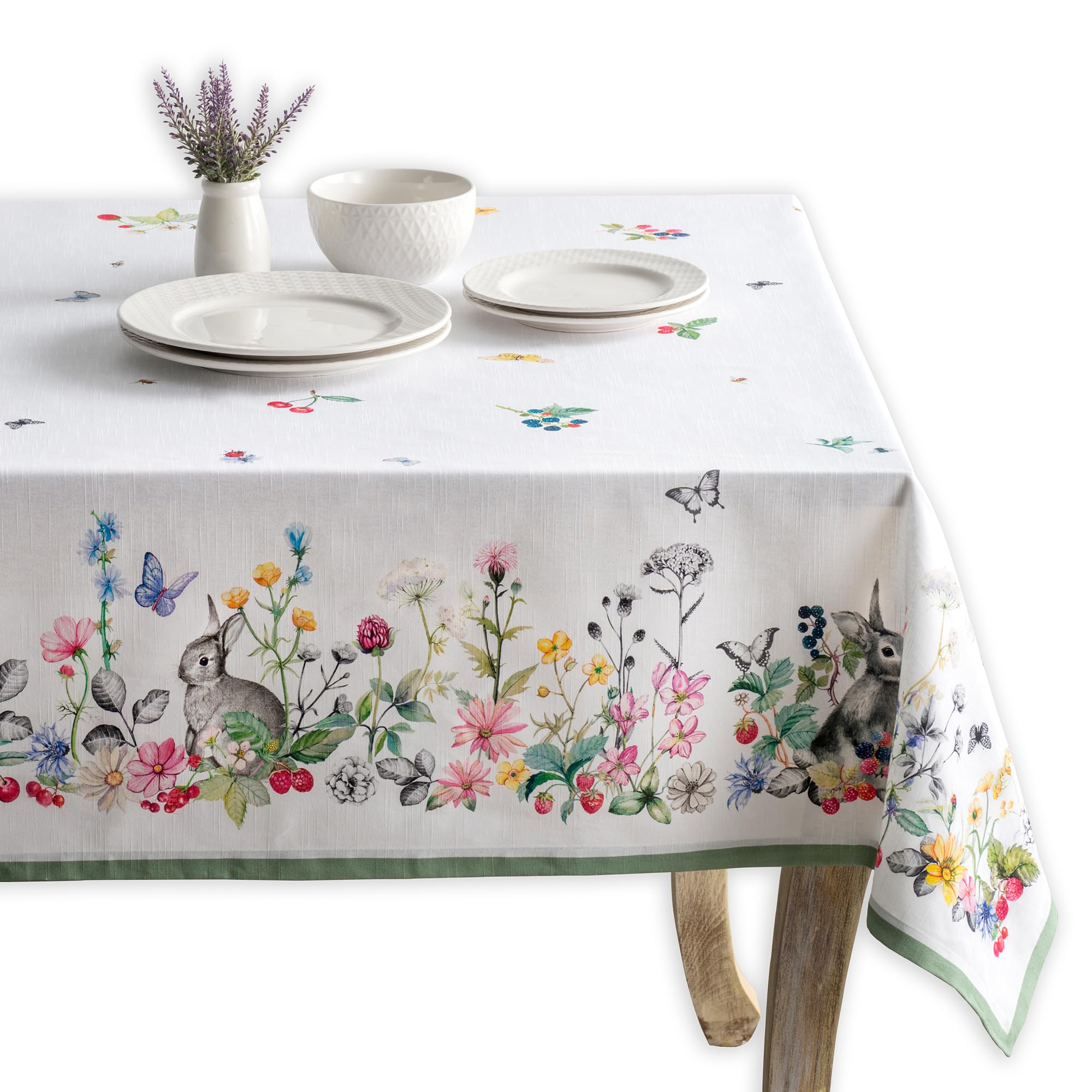 Maison d' Hermine Table Cloth Rectangle Table 100% Cotton 70 x 140 Inches Tablecloth Reusable Decorative for Dining Kitchen Room Farmhouse Home Easter Decorations Spring Summer - Printemps Image