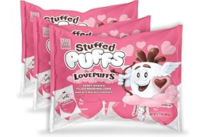 Stuffed Puffs Love Puffs 3 Pack, Valentine’s Day Marshmallow Hearts Filled with Real Milk Chocolate, Individually Wrapped, 3 Bags (10 marshmallows each bag)
