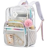 Mimfutu White Clear Backpack for School, Heavy Duty PVC Transparent Bookbag See Through Backpack for Girls Women College Work Travel