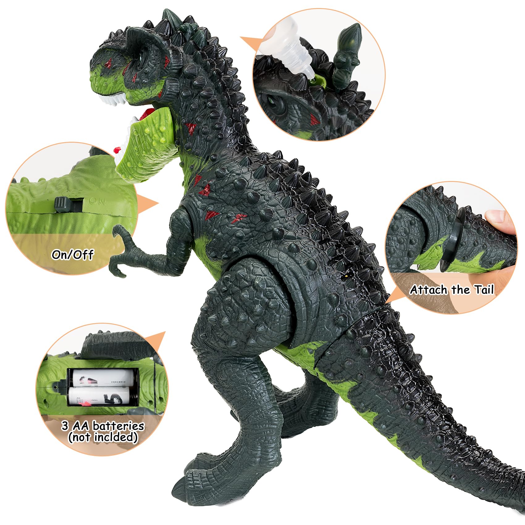 AHCo. Trex Dinosaur Toys for Kids 3-5, Small Electric Walking Tyrannosaurus Rex Dino for Toddler Boys, Best Gifts for Age 3 4 5 6 7 Year Old, Light, Sound & Spray