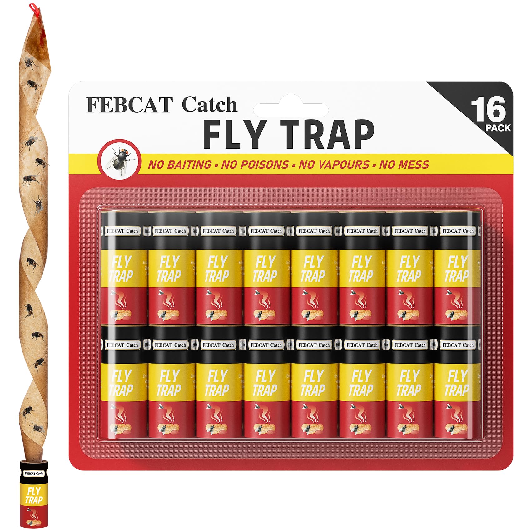 16 PCS Fruit Fly Traps, Fly Catcher Fly Strips Fungus Gnat Killer for Multiple Insects, Sticky Fly Traps for Home Use Indoor & Outdoor