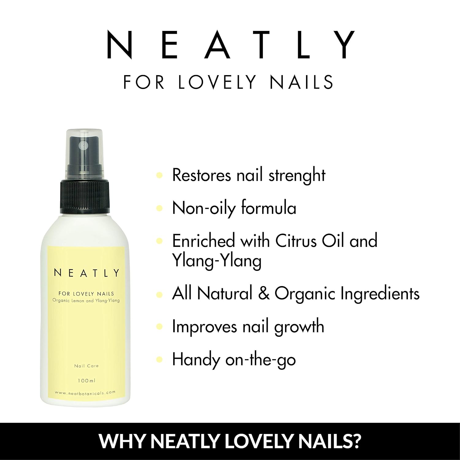 Neatly Lovely Nails I 3.38 Fl Oz I Nail and Cuticle Protector Spray I Long-Lasting Defence Against Damaged Brittle Nails I With Essential Ingredients Including Lemon Oil and Ylang-Ylang : Beauty