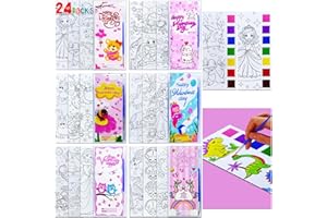 JUNQIU US JUNQIU 24 Pack Valentines Day Cards For Kids School, Watercolor Coloring Book Set, Valentines Day Gifts For Kids Classroom Exchange, Paint Party Favors Valentines Crafts