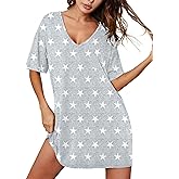 Ekouaer Nightgowns for Women Bamboo Viscose Sleepshirt Short sleeve Nightshirt V Neck T shirt Night gown Boyfriend Sleepwear
