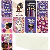 Motiskyy 32 Sets African American Birthday Cards Black Greeting Cards with Envelopes for Women 8 Assortment Happy Birthday Gifts for Her Queen Mother's Day, 4 x 6 Inches