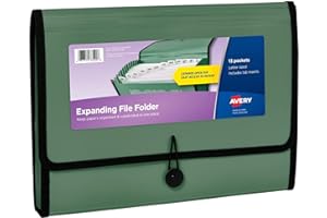 Avery Expanding File Folder Organizer, 13-Pocket Accordion File Organizer, Sage, Holds 425 Letter/A4-Size Sheets (73555)