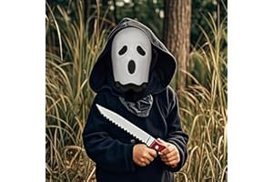 Odewhine Halloween Ghostface Mask Costumes, Scary Halloween Costumes for Kids,Scream Ghost Face Mask Costume Accessory