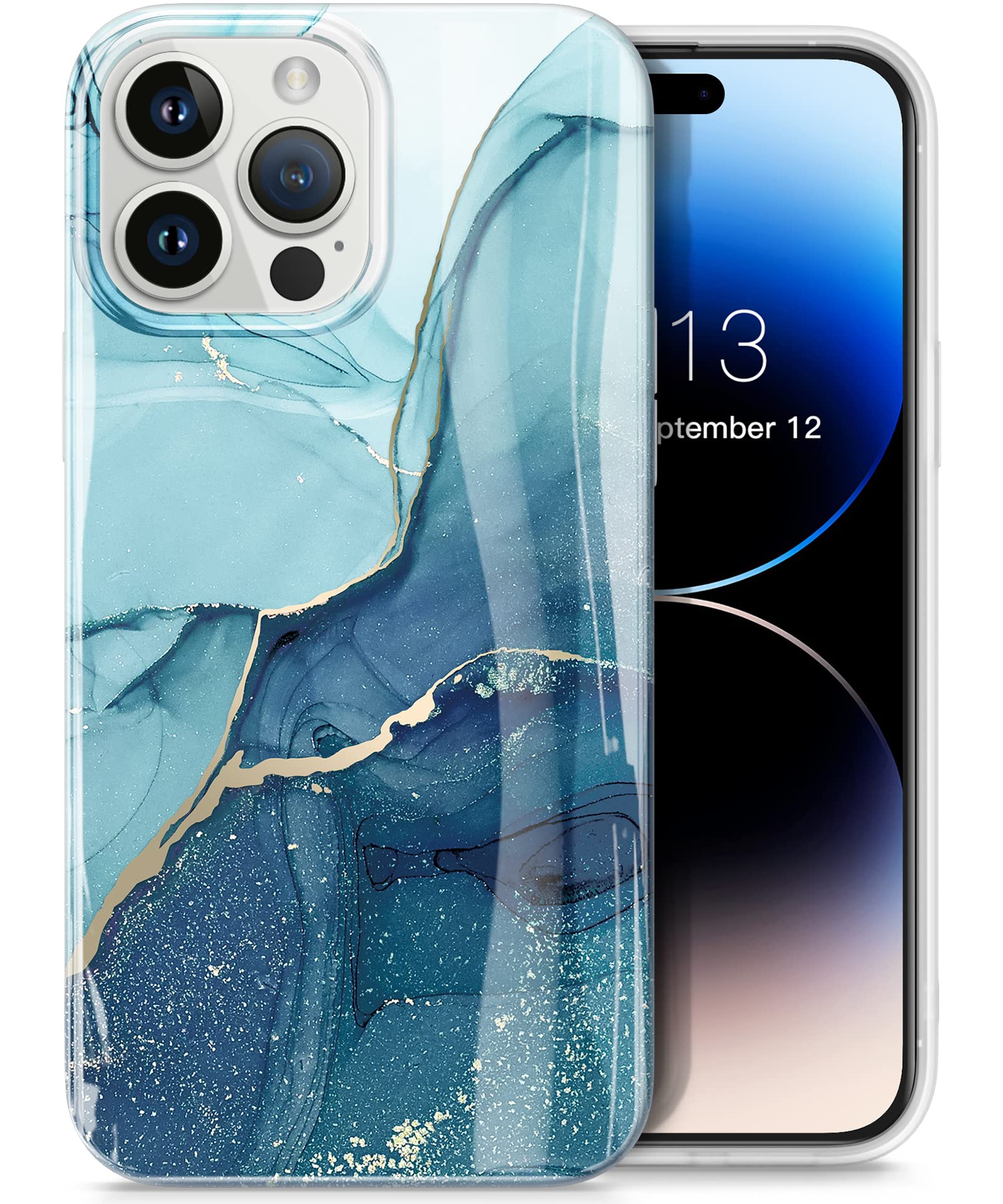 GVIEWIN Compatible with iPhone 14 Pro Max Case 6.7" 2022, [10FT Military Grade Shockproof] Marble Scratch-resistant Slim Thin Soft TPU Stylish Protective Bumper Case Cover, Navy Blue