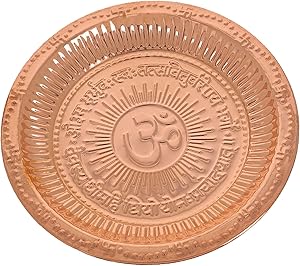 Handmade Hindu Puja Aarti Thali with Om Symbol and Gayatri Mantra - Home Decoration - Mandir Temple Accessory - Spiritual Gifts