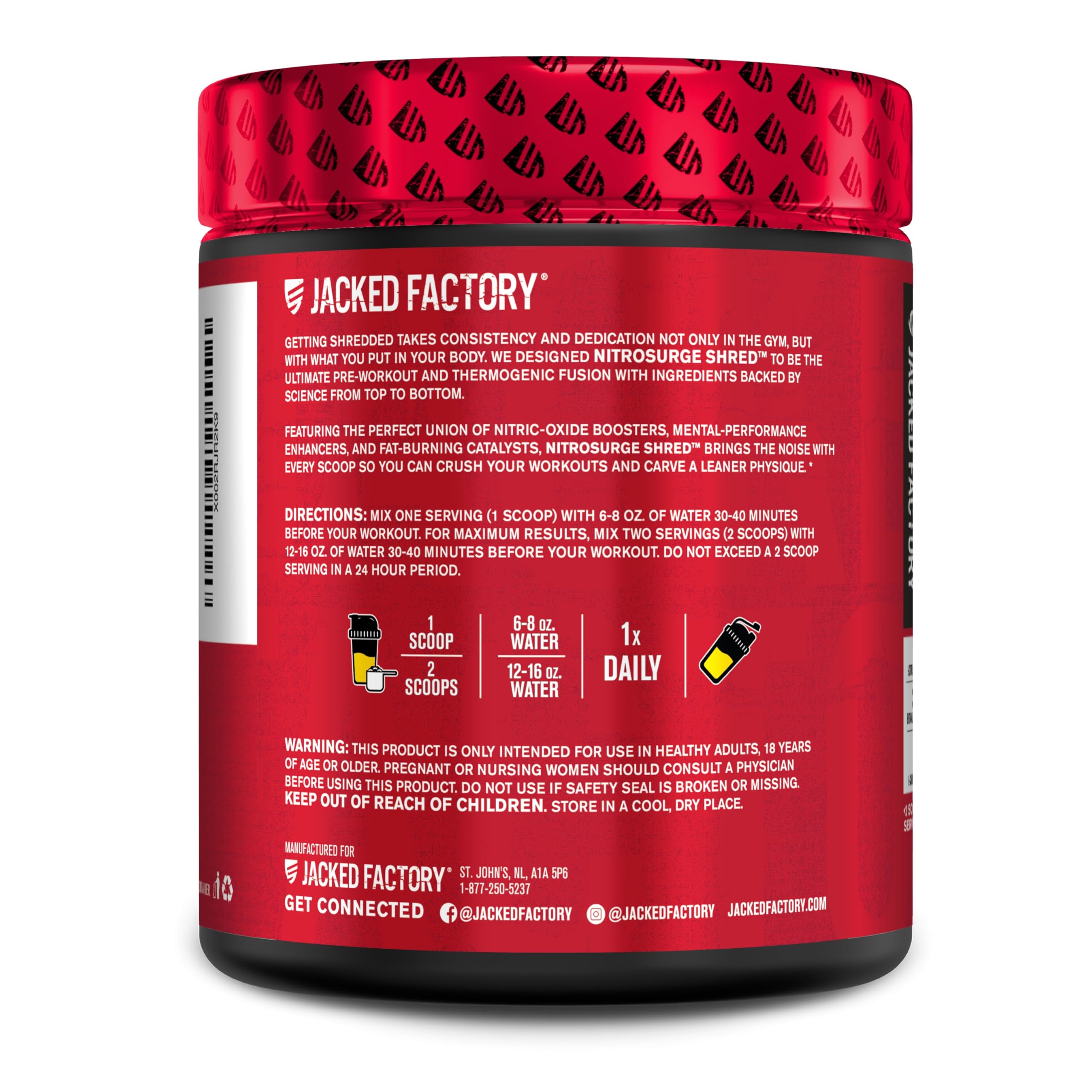 Jacked Factory NITROSURGE Shred Pre Workout Supplement - Energy Booster, Instant Strength Gains, Sharp Focus, Powerful Pumps - Nitric Oxide Booster & PreWorkout Powder - 30Sv, Blueberry Lemonade
