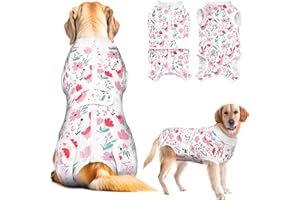 Lukovee Recovery Suit for Dogs, Zipper On Dog Surgery Suit for Female Male Dog, Onesies Bodysuit Prevent Licking Spay Abdominal Wounds Bandages E-Collar Alternative (Pink, M)
