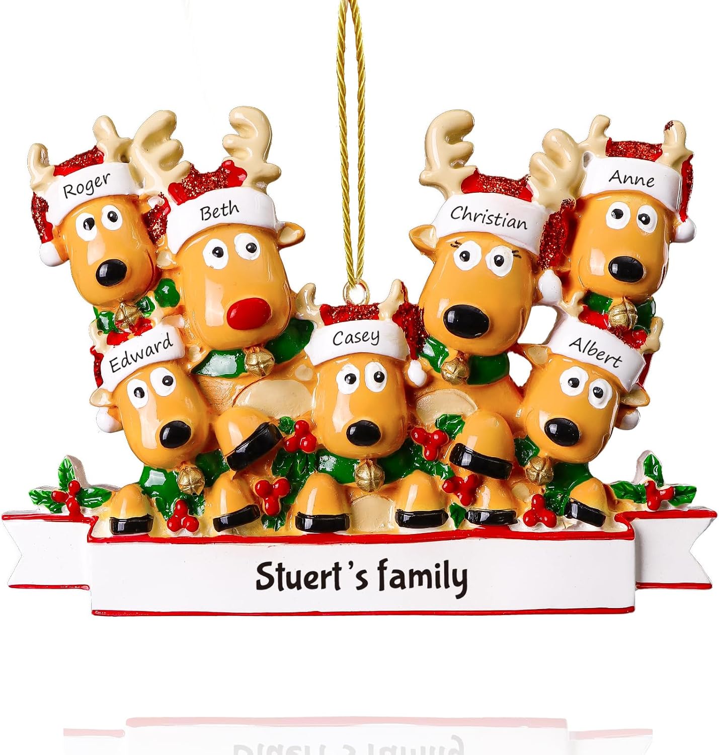 Tree Toppers - witfox Personalized Family Christmas Ornaments 2023 - Personalized Christmas Ornaments Family of 7, Custom Name Reindeer Xmas Ornaments Personalized Christmas Gifts for Family Members