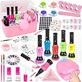 Kids Nail Polish Set for Girls, 34PCS Nail Art Kit with Nail Dryer & Storage Box, Non Toxic Quick Dry Kit and Fake Nails for Kids, Girl Toys Age 8-12, Halloween Birthday Christmas Gifts for Girls 8-12