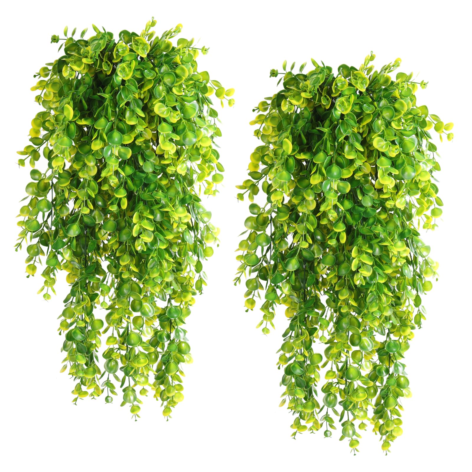 RECUTMS Artificial Hanging Plants 4Pcs Faux Eucalyptus Leaves Fake Plant Indoor Outdoor Home Decor Faux Greenery for House Room Garden Wall Patio Office Shelf Eucalyptus Decoration（Yellow）
