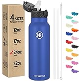 Han's Bottle Sports Water Bottle - 24 Oz, Straw Lid, Leak Proof, Vacuum Insulated Stainless Steel, Double Walled, Thermo Mug,Navy Blue