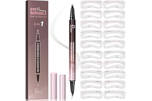 PUDAIER Eyebrow Pen kit,2-in-1 Dual Ended Microblading Eyebrow Pen & 20 Eyebrow Stamp,Waterproof 4-Fork-Tip & Precise Brush-Tip for Natural Hair-Like Brows, for Perfect Eyebrows Makeup.