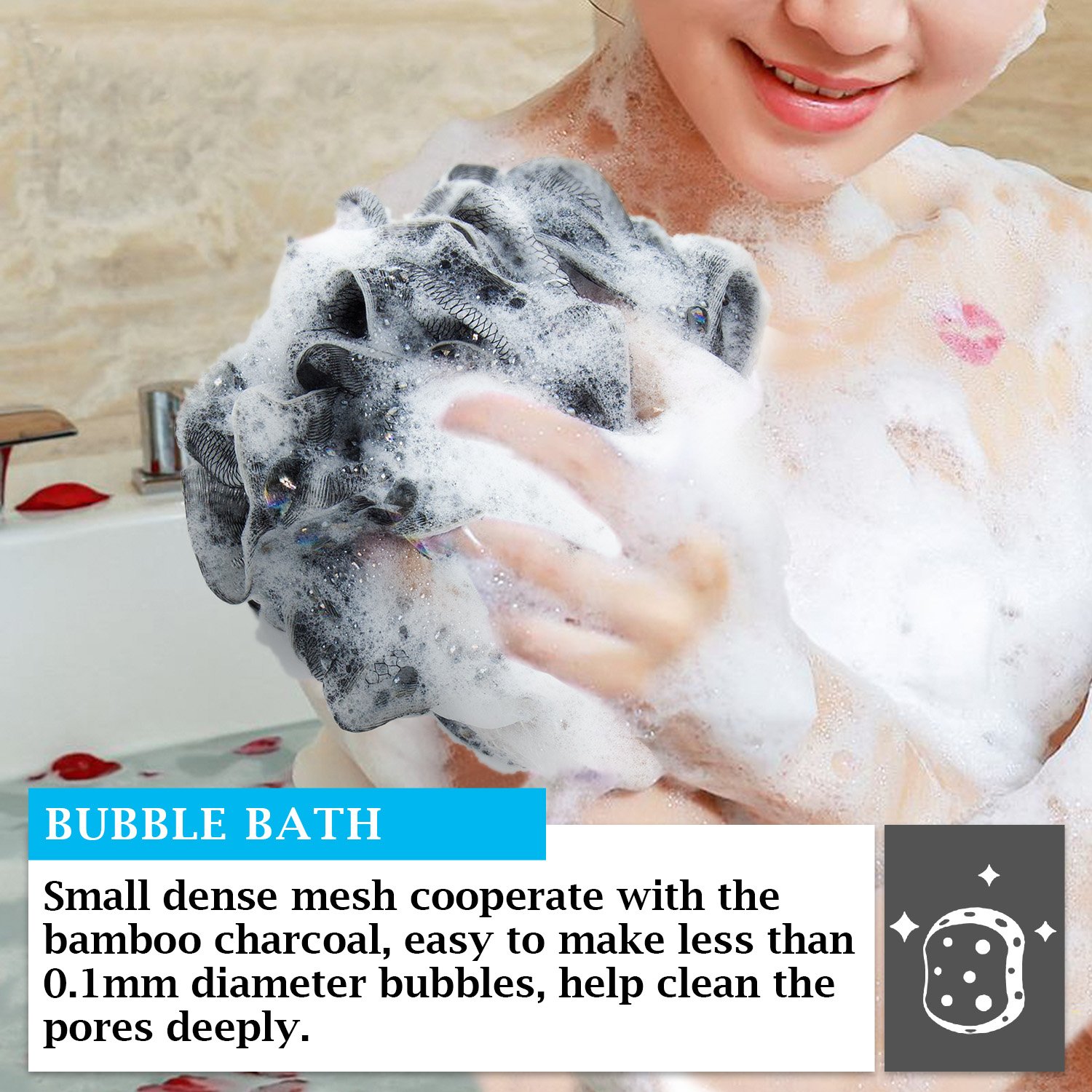 Bath Loofahs Sponge Shower Pouf Body Scrubber Ball Mesh Pouf Bath Sponge 3 Pack: Beauty