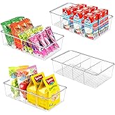 ZIZOTI Clear Pantry Organizer Storage Bins 4 Pack Plastic Removable Snack Organizer Pantry Organization Storage Racks with Re