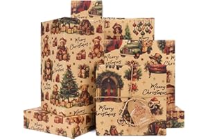 Rancco Vintage Christmas Wrapping Paper, kraft Wrapping Paper for Holiday New Year, Xmas Wrapping Paper with Nutcracker, Sant