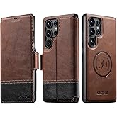 SINIANL for Samsung Galaxy S22 Ultra Leather Wallet Case Compatible with MagSafe Wireless Charging, Detachable Leather Cover with Card Slots Holder, Kickstand, Magnetic for Galaxy S22 Ultra Brown