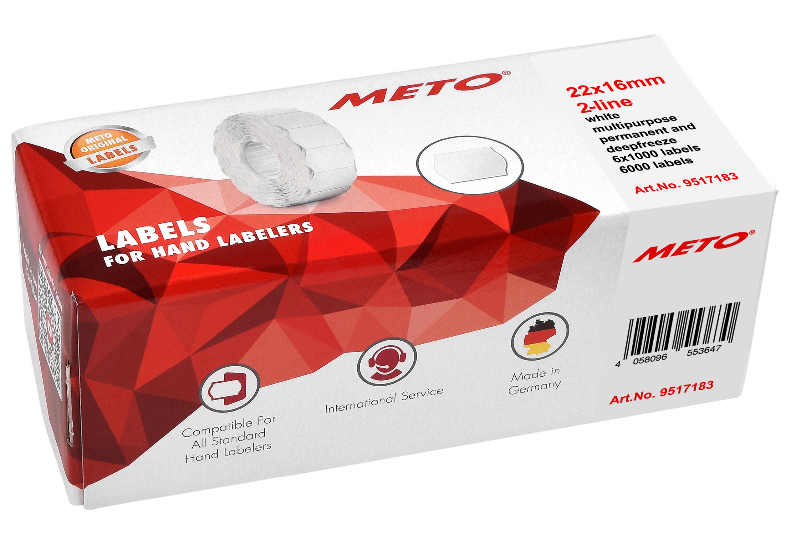Meto price gun labels (22×16 mm, two-line, 6,000 labels, white, multifunctional permanent and deep-freeze, Contact, Sato, Avery, Tovel, Samark etc.)