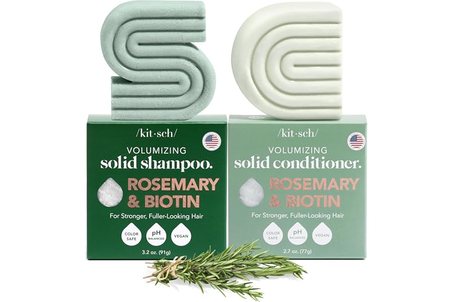 Kitsch Rosemary & Biotin Shampoo and Conditioner Set for Hair Growth – Strengthening, Thickening & Volumizing Shampoo and Conditioner Bar – Paraben, Sulfate & Silicone Free – Made in USA – 2 pack
