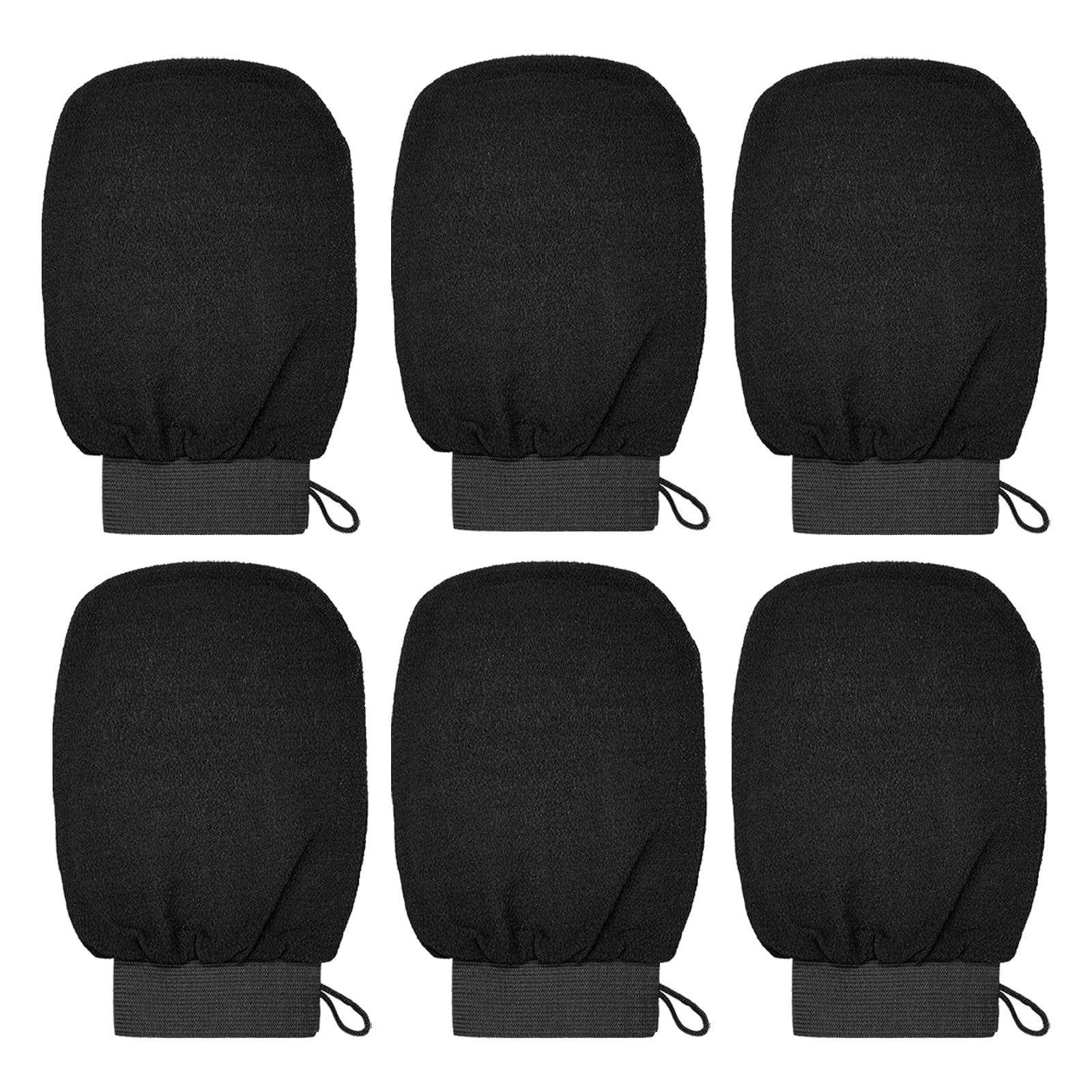 KEYRI 6 Pieces Exfoliating Gloves, Body Exfoliator Mitt Double-sided Body Scrub Glove Dead Skin Remover Glove Deep Body Scrub for Women and Men Bath Exfoliating Shower Gloves for Bath Shower (Black)