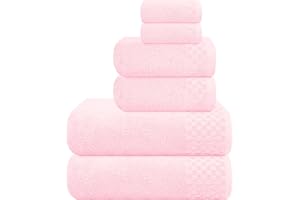 MyOwn Premium Cotton 6 Pack Towel Set for Bathroom, Contains 2 Bath Towels 28x55 inch, 2 Hand Towels 16x24 inch & 2 Wash Coths 12x12 inch, Ideal Everyday use, Compact & Lightweight - Pink