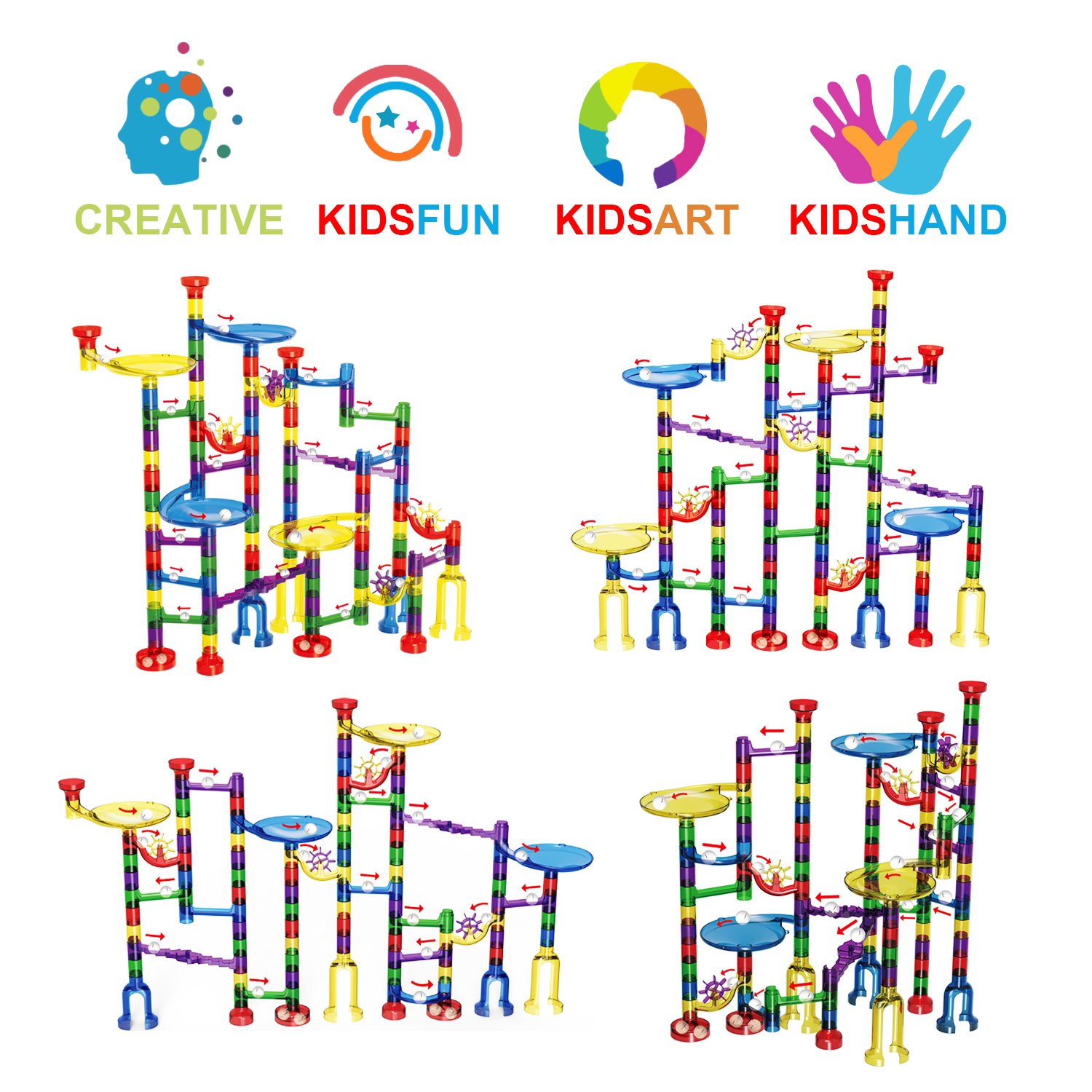 Marble Run - 127 Pcs Marble Race Track Educational Building Blocks Set Construction Stem Learning Toys Marble Maze Game for Kids 4 5 6 7 8 9 + Year Old Boys Girls (122 Marbulous Pieces + 5 Glass Marbles)