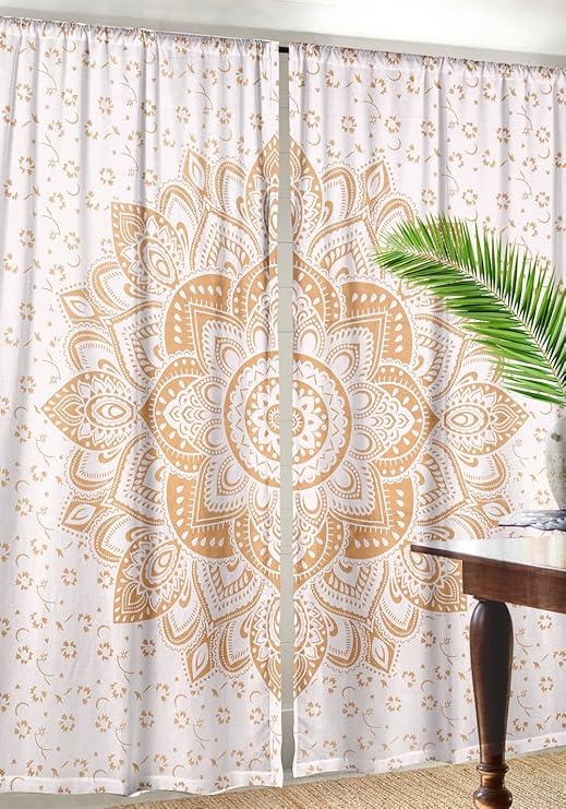 Amazon Com Labhanshi Large Ombre Gold Mandala Window Curtain