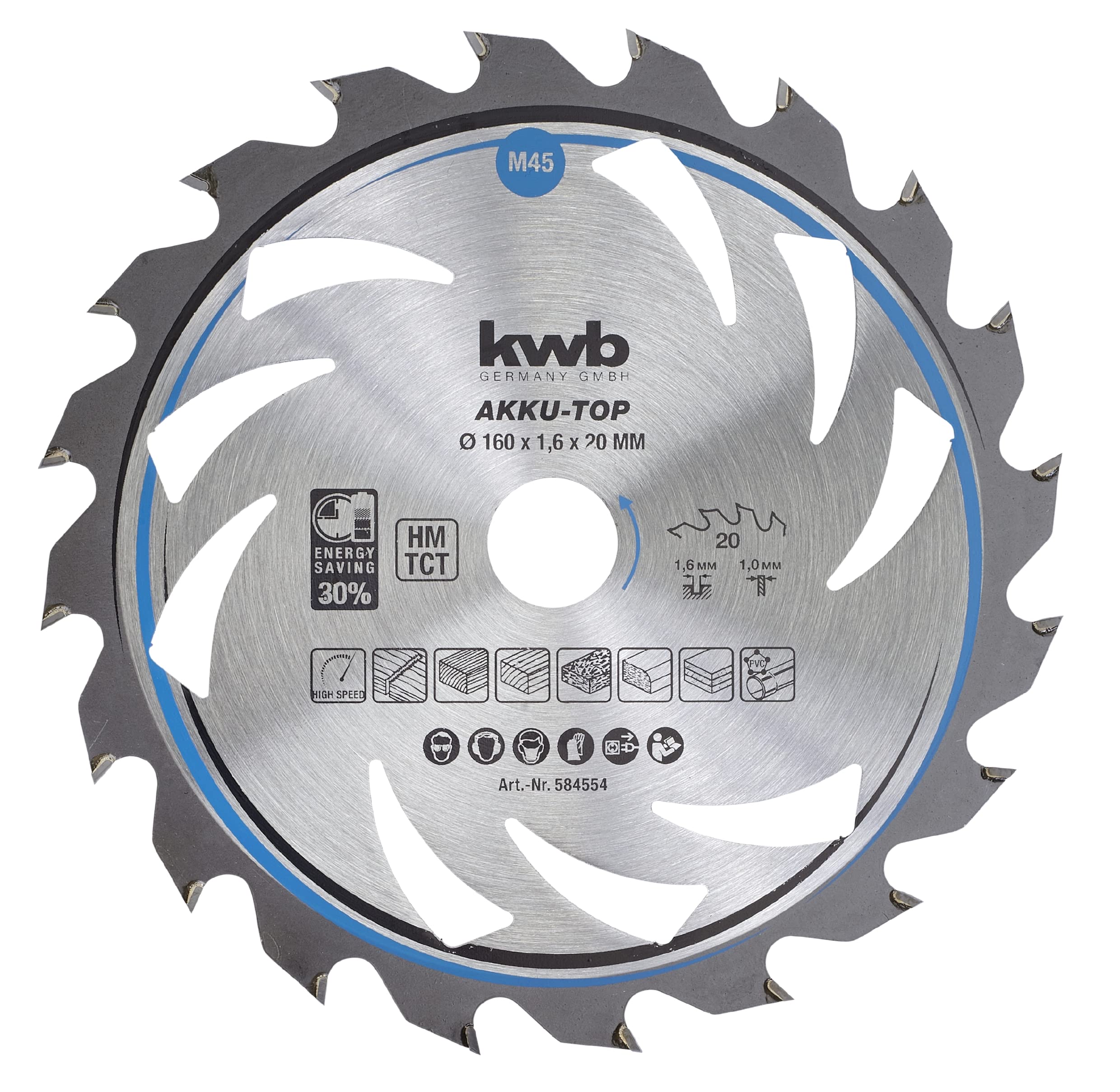 kwb 160mm Circular Saw Blade for Smooth Cuts, Ideal for Cordless Tools, Suitable for Wood, Plywood, and MDF