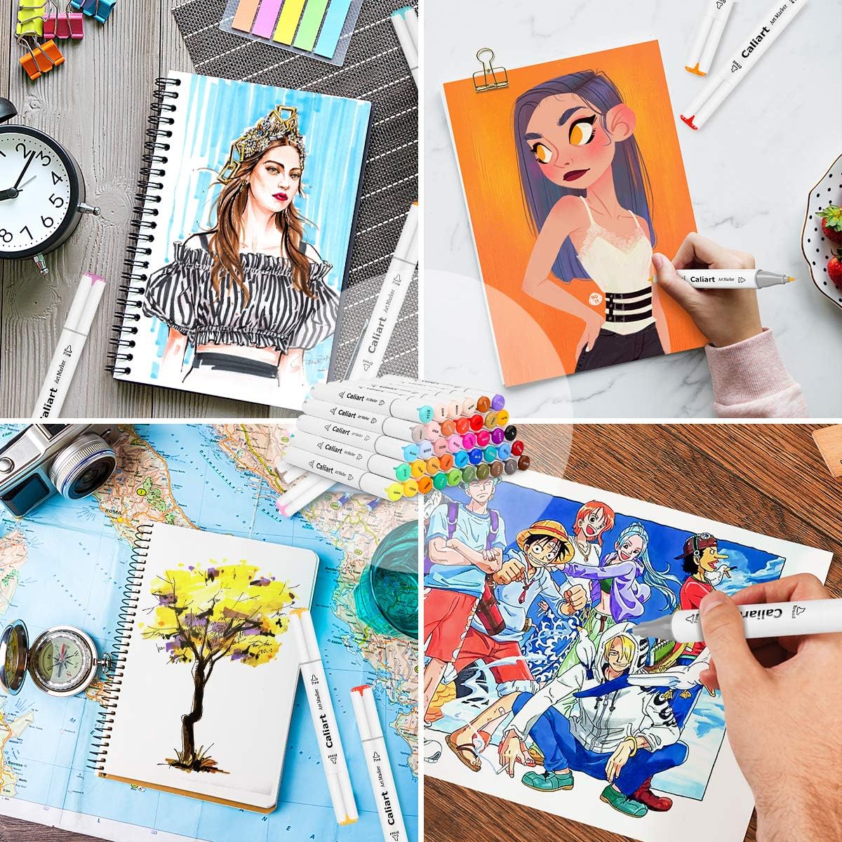 Caliart 100 Colors Artist Alcohol Markers Dual Tip Art Markers Twin Sketch Markers Pens Permanent Alcohol Based Markers with Case for Adult Kids Coloring Drawing Sketching Card Making Illustration: Arts, Crafts & Sewing