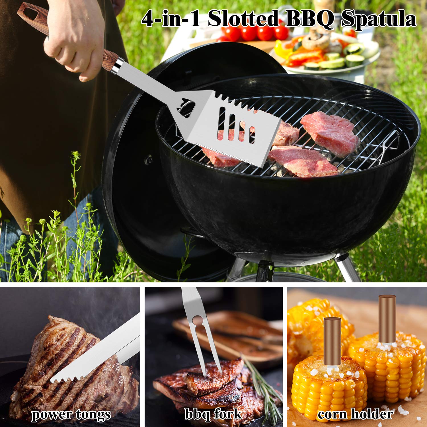 ROMANTICIST 27pcs Heavy Duty Grilling Gifts for Men Dad Christmas, Extra Thick BBQ Accessories Tools Set, Stainless Steel Grill Utensils Kit with Meat Claws, Carrying Bag for Outdoor Camping Brown