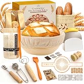 Yeeyuue Complete Sourdough Starter Kit for Beginners &amp; Bakers with Bag | Sourdough Bread Baking Supplies with Round Banneton Bread Proofing Basket, Bread Sling, Starter Jar, Dough Whisk, Scrapers