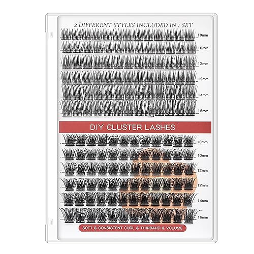 BeauFairy Black Cluster Eyelash Extensions Kit, Individual Lashes Mixed A+B, Curl Wispy Clusters Lashes, Reusable DIY Lash Extensions, Handmade Eyelashes for Women Girls, 010