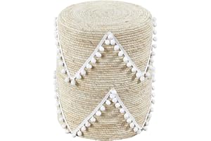 Cplxroc Ottoman Pouf, Natural Seagrass Poufs, Hand Weave Round Footstool, Pouffe Accent Chair, Sitting Braided Footrest Coofee Table Ottoman, for Living Room, Bedroom (Corn Husk)