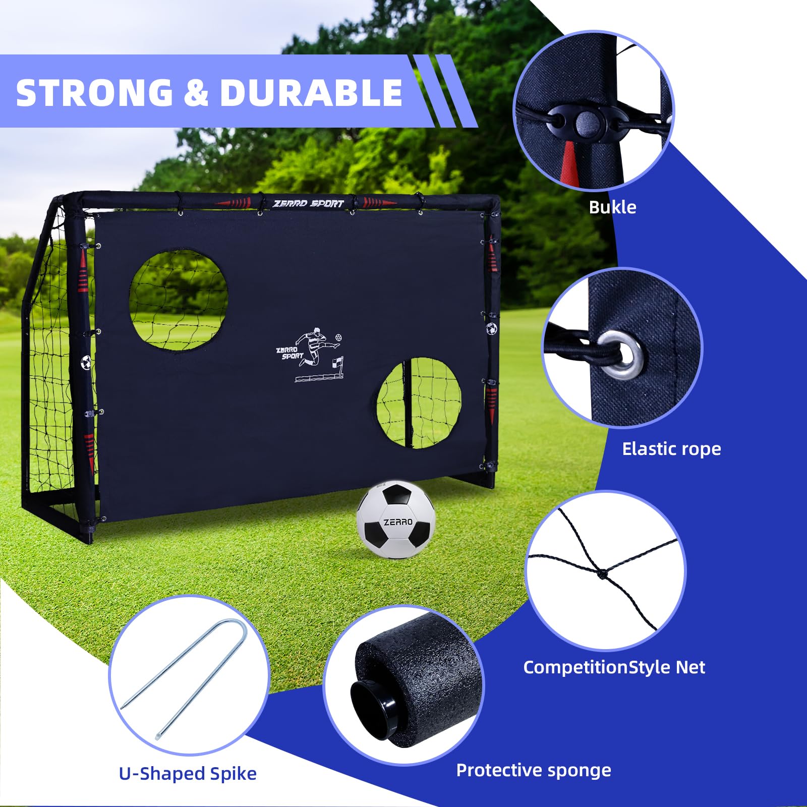 ZERRO Fussballtor mit Torwand 180cm Fußballtor, für Erwachsene Kinder zum Spielen Trainieren im Garten 180x60x120cm 4