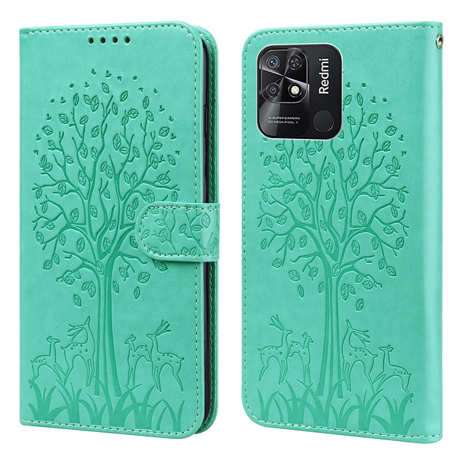 GLANDOTU Wallet Case for Xiaomi Redmi 10C 6.71 inch, Flip Wallet PU Leather Cover with Soft TPU, Card Slots and Stand Function for Redmi 10C Phone Cases【Green】 — image 1
