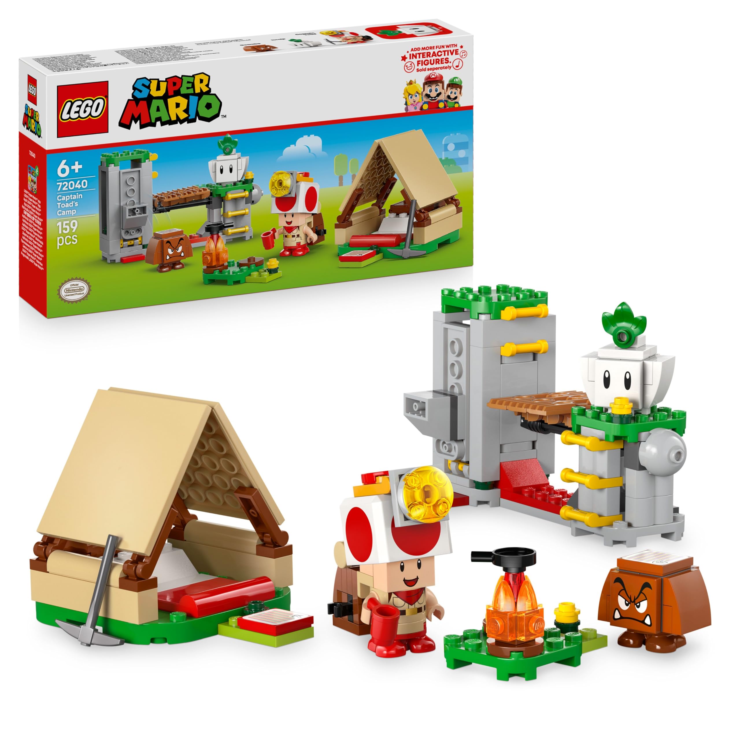 LEGO Super Mario Captain Toad-Camp- Interaktives Spielzeug mit 3 Figuren - Gumba, Zelt & einstürzender Brücke - Kinder Mitbringsel - Spielset - Gamer Geschenk für Jungen & Mädchen ab 6 Jahren - 72040