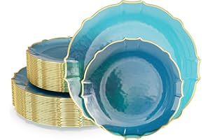 Tinted Plates 40 Piece Plastic Disposable Plates for Party Set for 20 Guests 20 X 7.5 Dessert Plates & 20 X 10 Plastic Plates