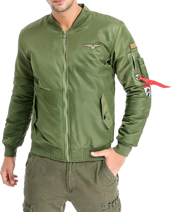 men's quilted patch bomber jacket